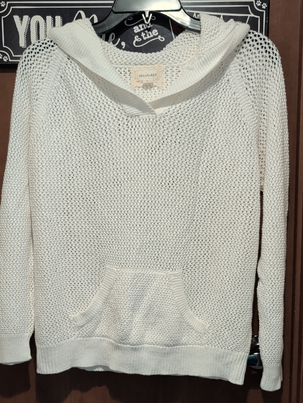 Linen Cotton Blend White Knit Hoodie Sweater